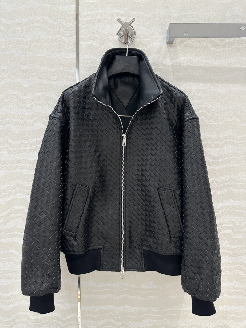 Bottega Veneta Luxe Woven Leather Baseball Jacket in Black - Vintage Modern Style