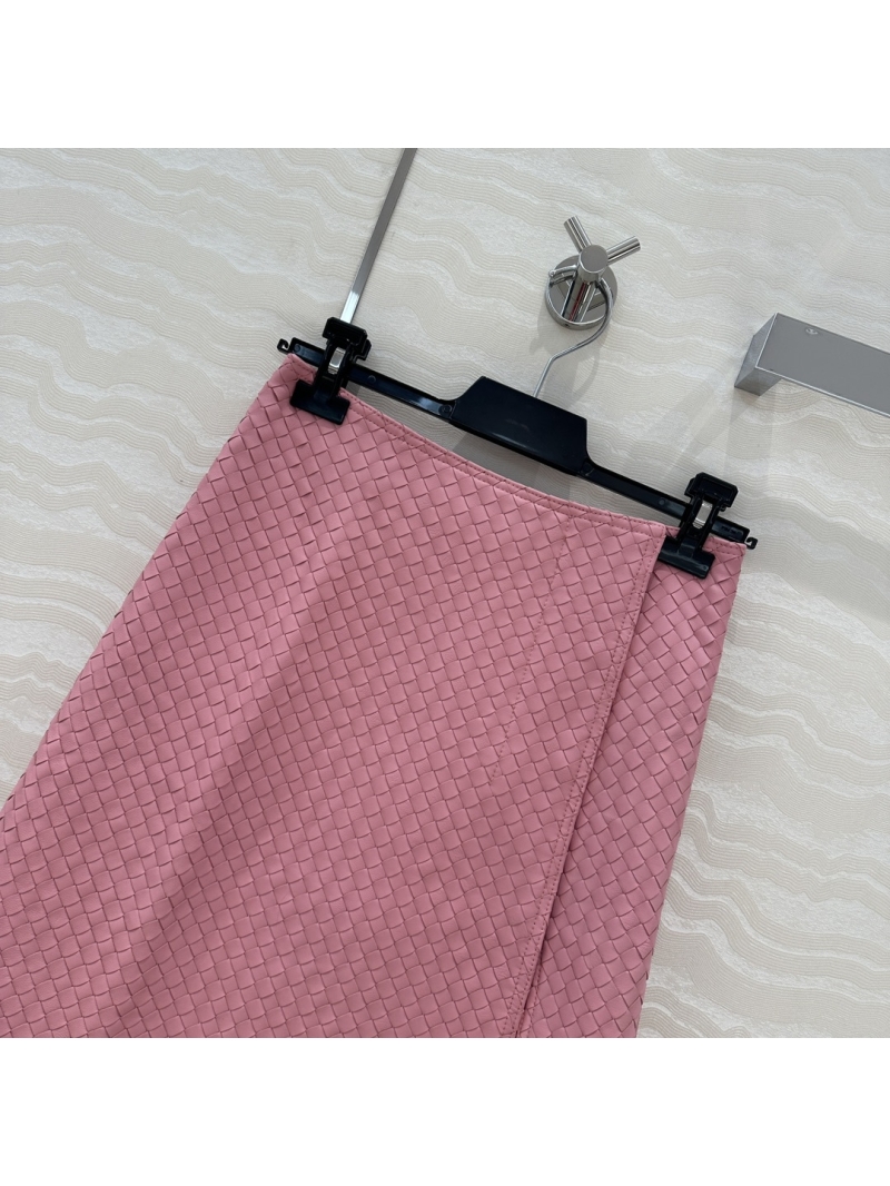 Bottega Veneta Woven Leather Split Skirt in Luxe Pink - 100% Lambskin