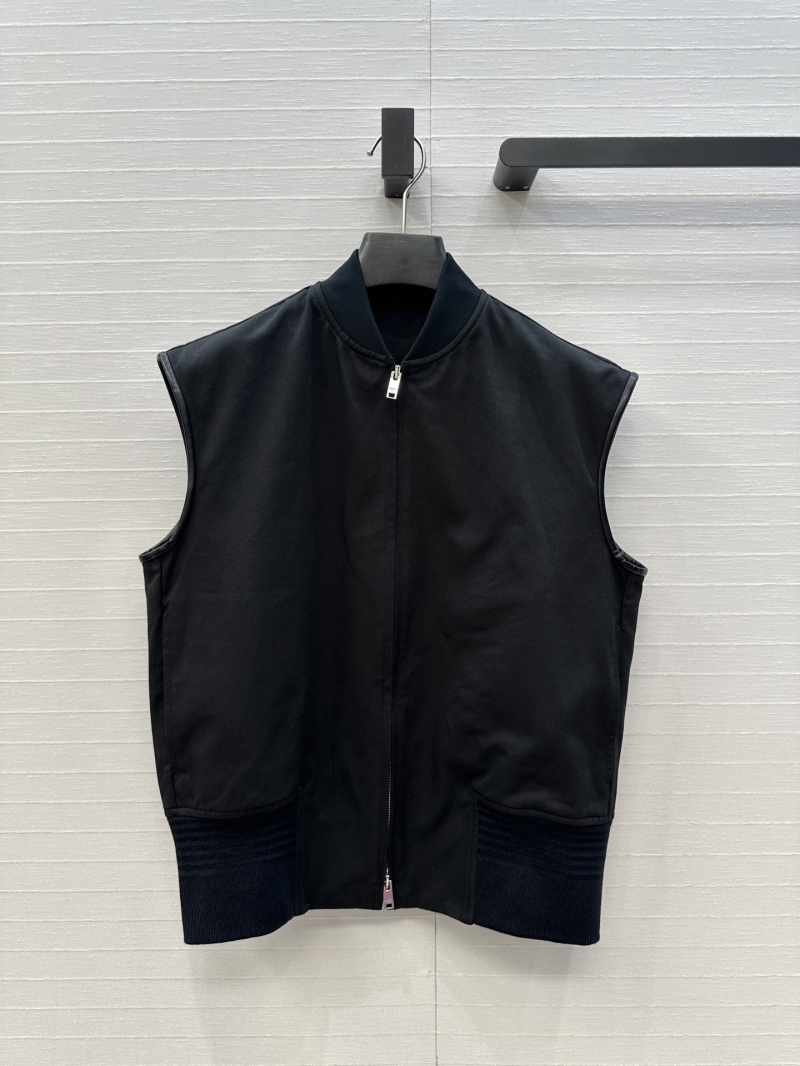 Bottega Veneta Early Autumn Ribbed Hem Double-Zip Sleeveless Vest in Black