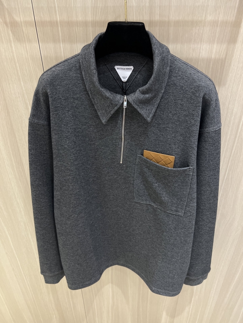 Bottega Veneta Diamond-Quilted Leather Pocket Polo Long Sleeve Shirt in Dark Gray