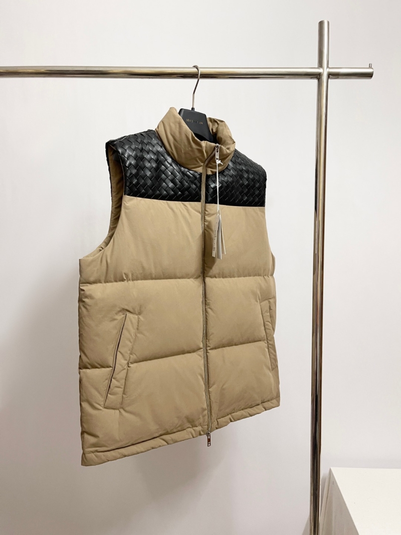 Bottega Veneta Woven Leather and Puffer Vest in Khaki – Unisex Luxury Outerwear