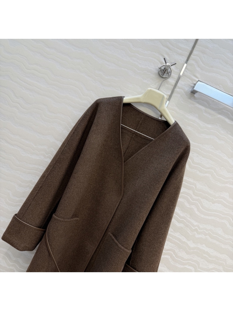 Bottega Veneta Exquisite Mocha Cashmere-Wool Coat with Handcrafted Lambskin Trim