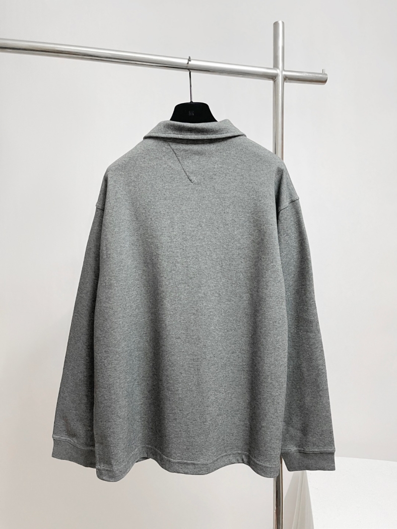 Bottega Veneta Exquisite Dark Heather Gray Quarter-Zip Polo Sweatshirt | Relaxed Fit, Saffron Accent