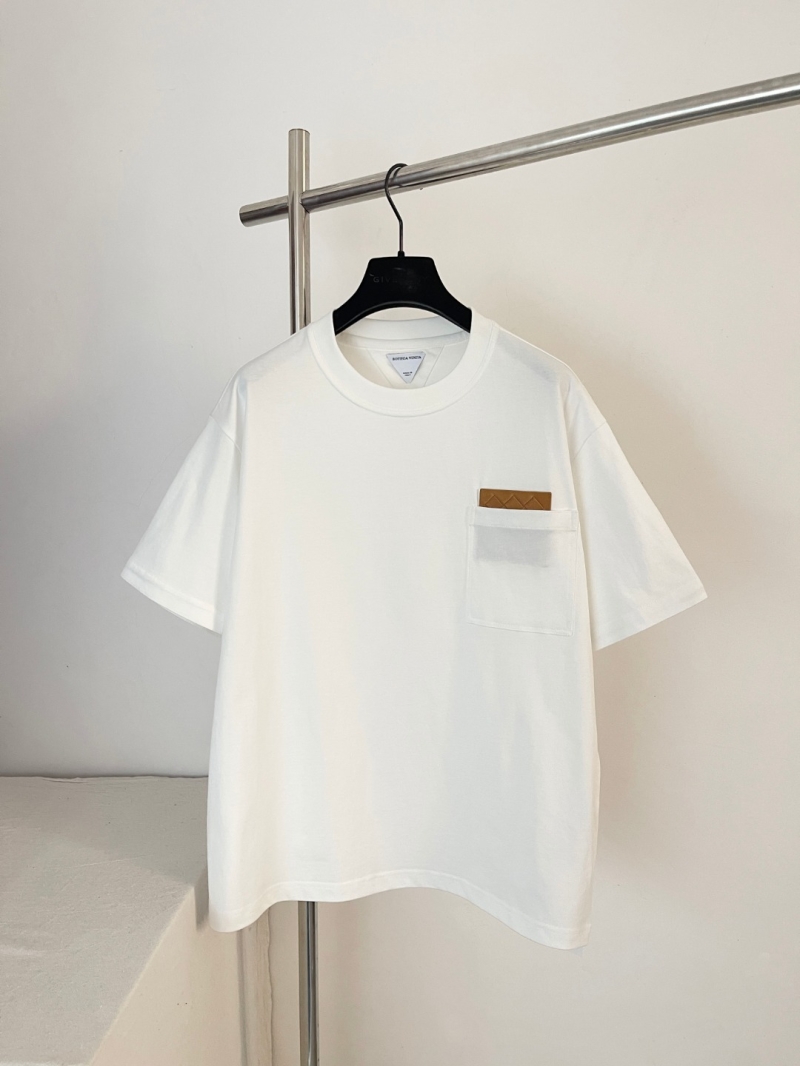 Bottega Veneta Intrecciato Woven Leather Pocket Cotton T-Shirt in White