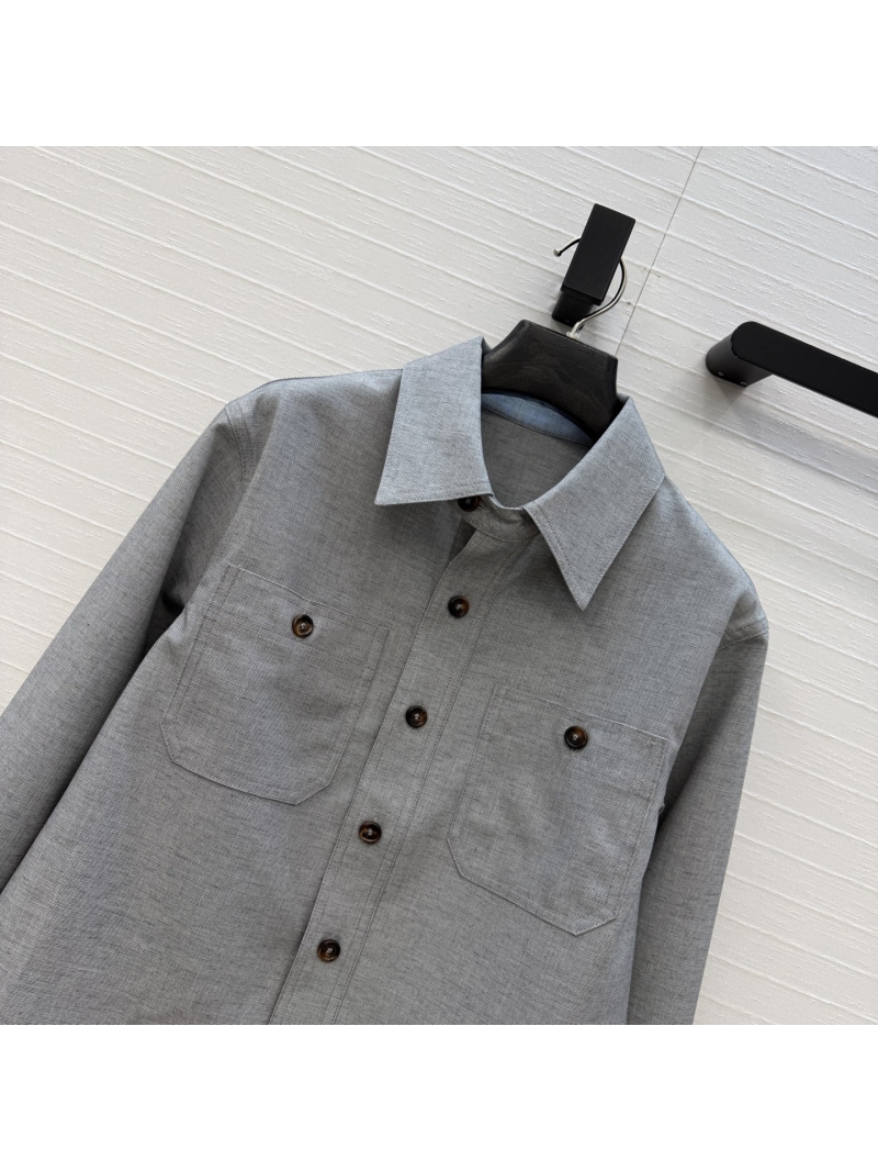 Bottega Veneta Structured Wool-Blend Cropped Utility Shirt in Heather Grey