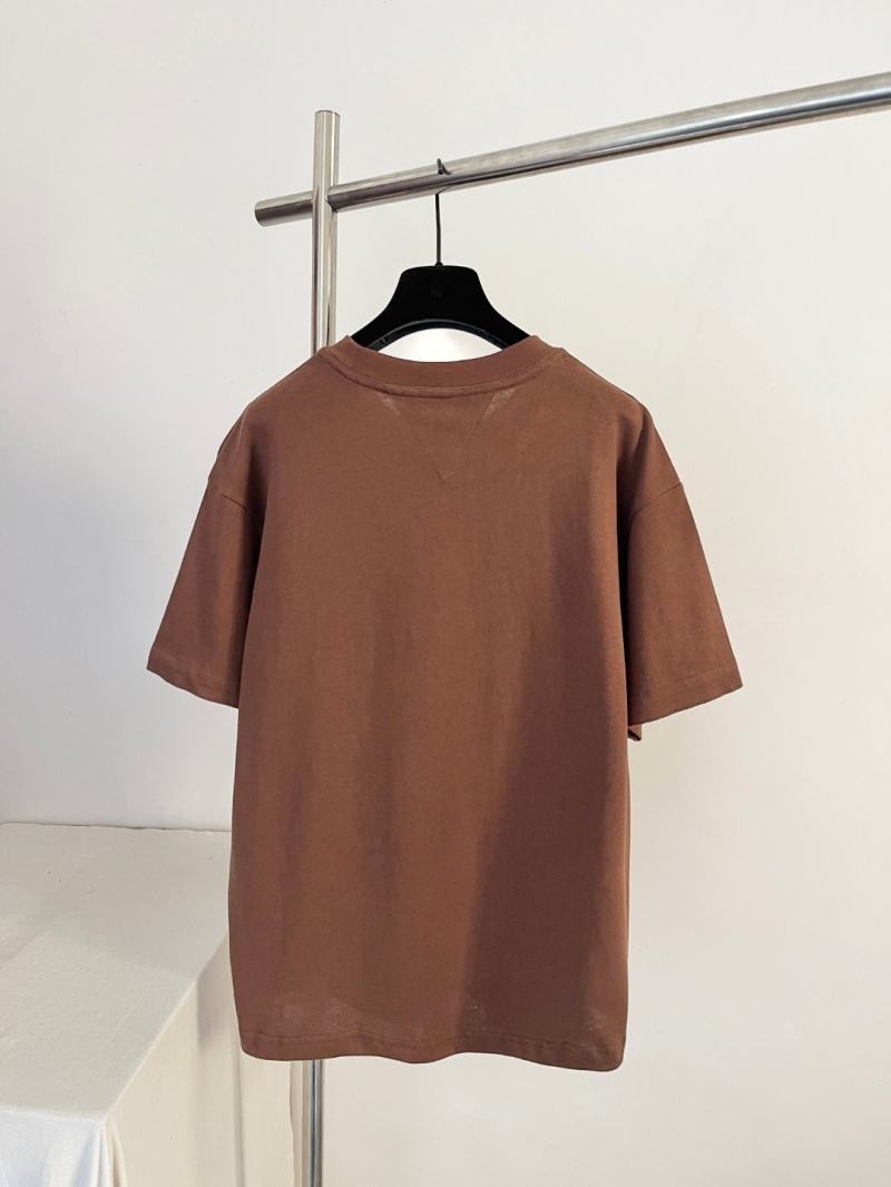 Bottega Veneta Intrecciato Leather Pocket Cotton T-Shirt in Chestnut Brown