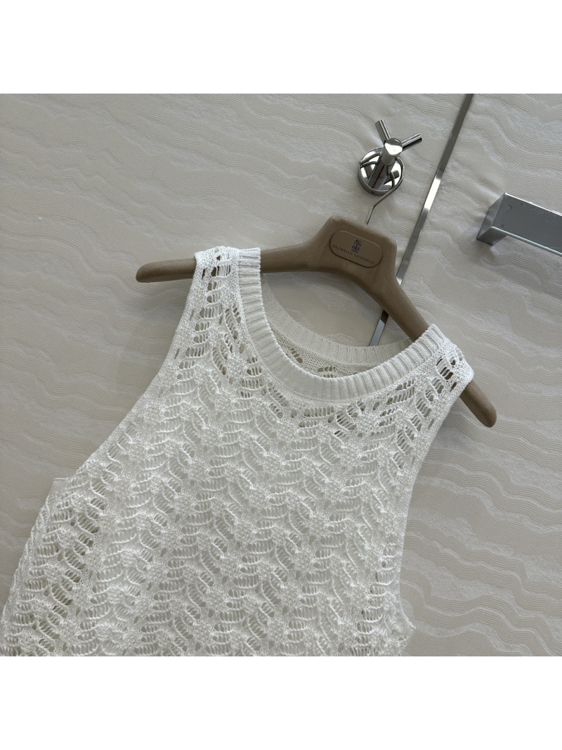 Brunello Cucinelli Exclusive Hollow-Knitted Vest Top Creme Limited Edition