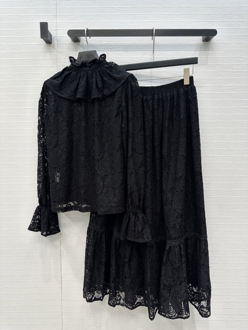 Chanel French Black Lace Blouse - Luxe Embroidered Logo & Ruffled Cuffs