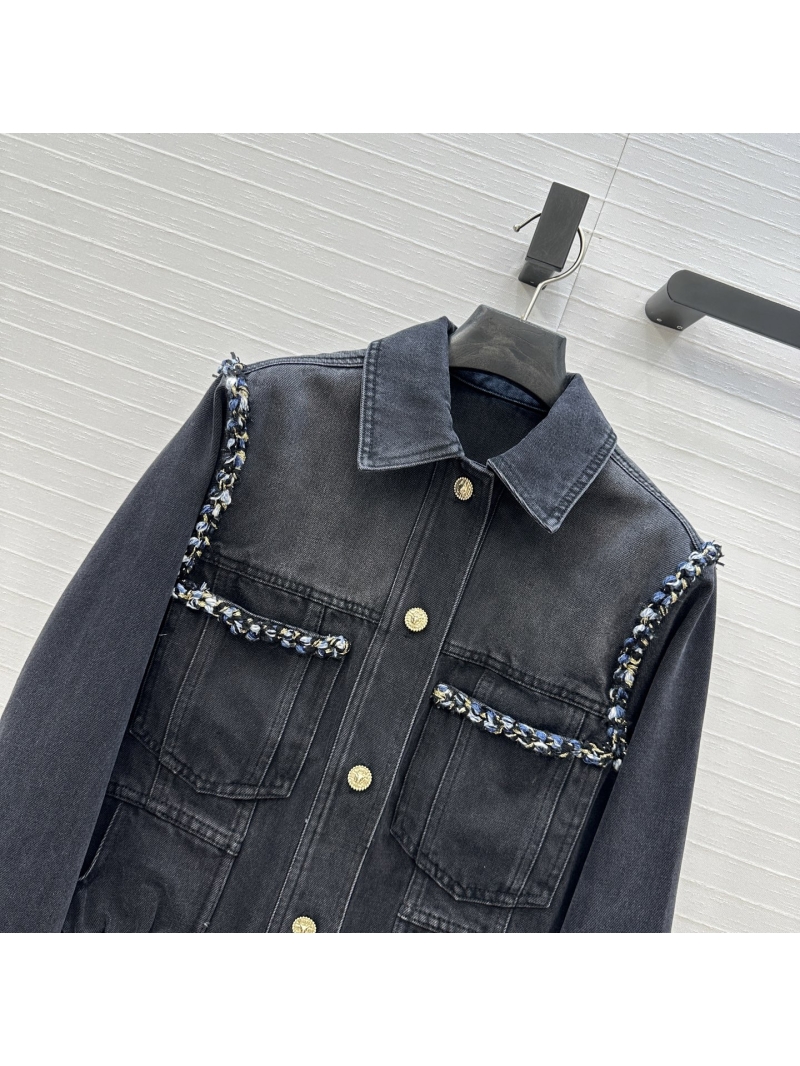 Chanel Coco Girl 25C Series Denim Jacket - Black | Custom Enzyme Wash | Handwoven Trim | Slim Fit