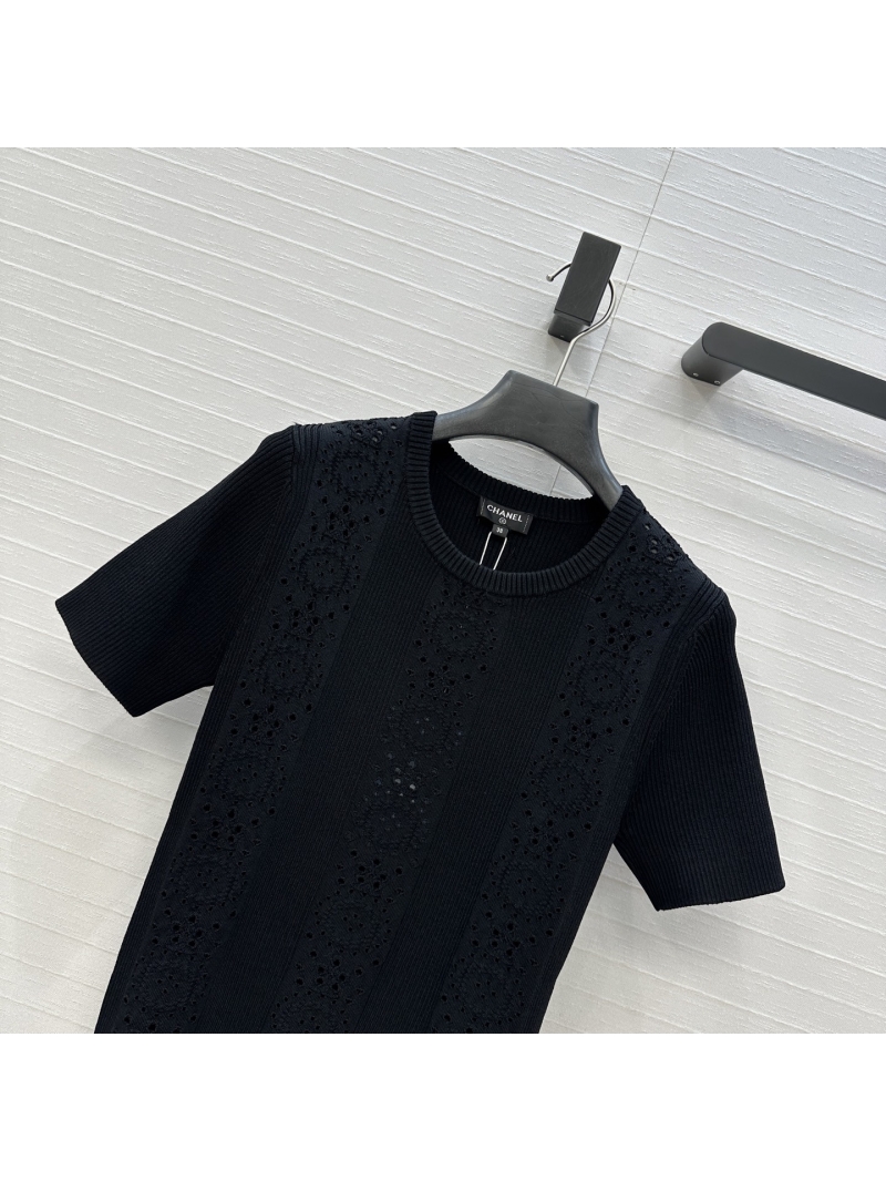 Chanel Exclusive Black Lace-Embroidered Knit Top with Metallic Back Detail