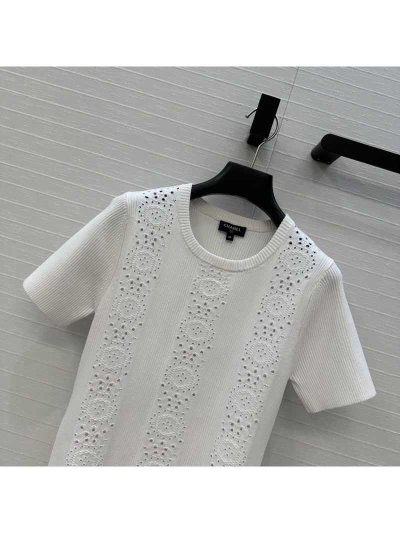 Chanel Exclusive Embroidered Knit Top in White - Luxe Cutout Design with Metallic Back Detail