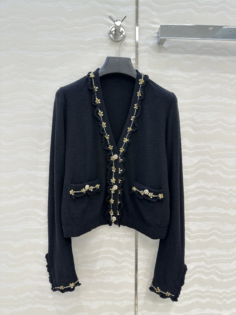 Chanel Coco25a Atelier Collection - V-Neck Knit Cardigan with Floral Lace Trim