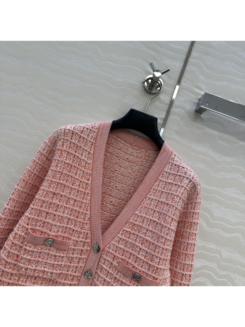 Chanel Coco Girl V-Neck Knit Cardigan in Sand Orange - Custom Gradient Yarn with Coin Button Details