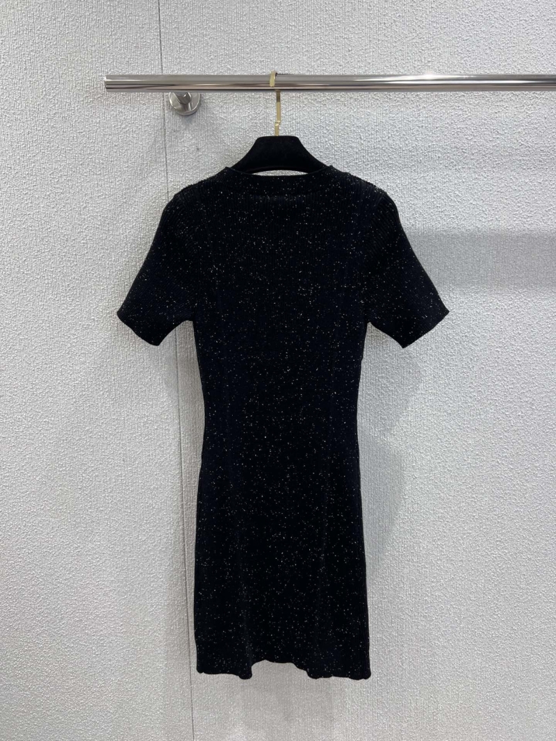 Chanel 25B Haute Couture Double C Logo Round Neck Short Sleeve Dress - Black with Stellar Sparkle