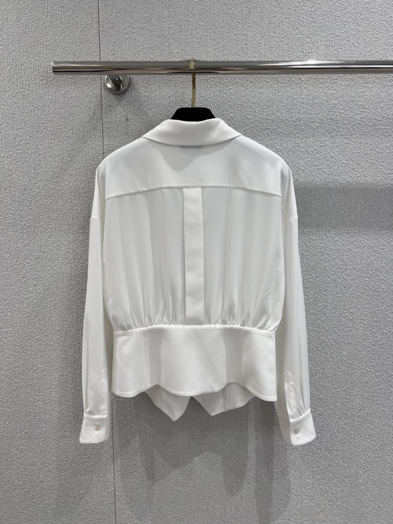 Chanel Early Fall Collection Luxe White Long-Sleeve Blouse with Waist-Cinching Detail