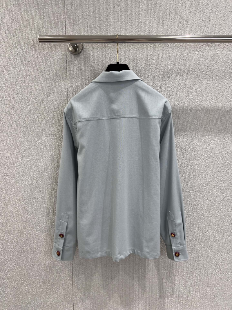 Chanel 25B Haute Couture Floral Embellished Collar Long-Sleeve Shirt in Light Blue