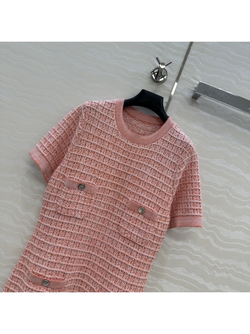 Chanel Coco Girl Round Neck Short Sleeve Knit Dress in Sand Orange