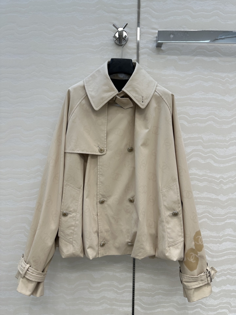 Chanel Coco Girl 25B Water-Reactive Silk Cotton Short Trench Coat with Subtle Double C Logo