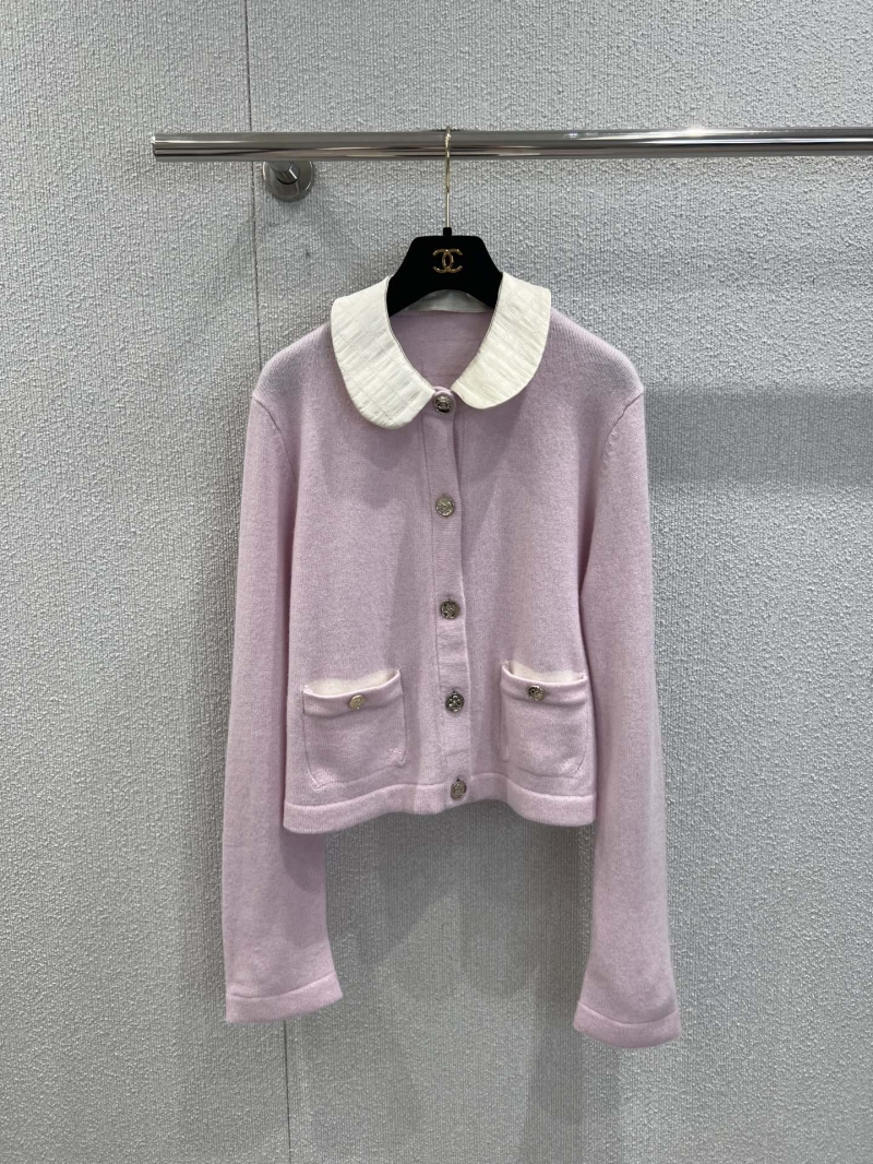 Chanel 25B Atelier Collection Lilac Detachable Collar Jacquard Knit Cardigan