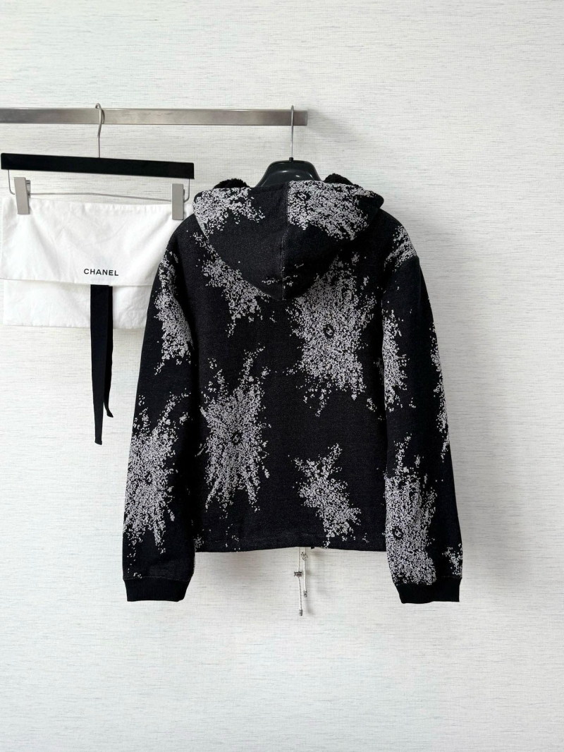 Chanel 25B Embroidered Firework Knit Zip Hoodie in Black