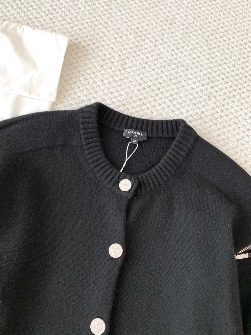 Chanel 25F Exclusive Ribbed Cardigan in Black - Luxe Cotton Blend with Diamond Jacquard Detailing