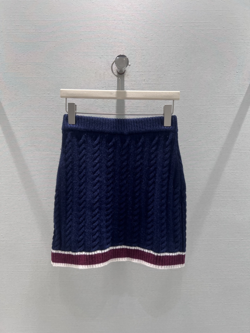 Chanel 2025 Fall Winter Métiers d'Art Collection Wool Blend Cable Knit Skirt in Navy Blue