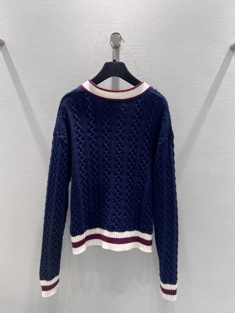 Chanel 2025 Fall/Winter Métiers d'Art Collection Navy Blue Floral Embroidered Wool Blend Cardigan