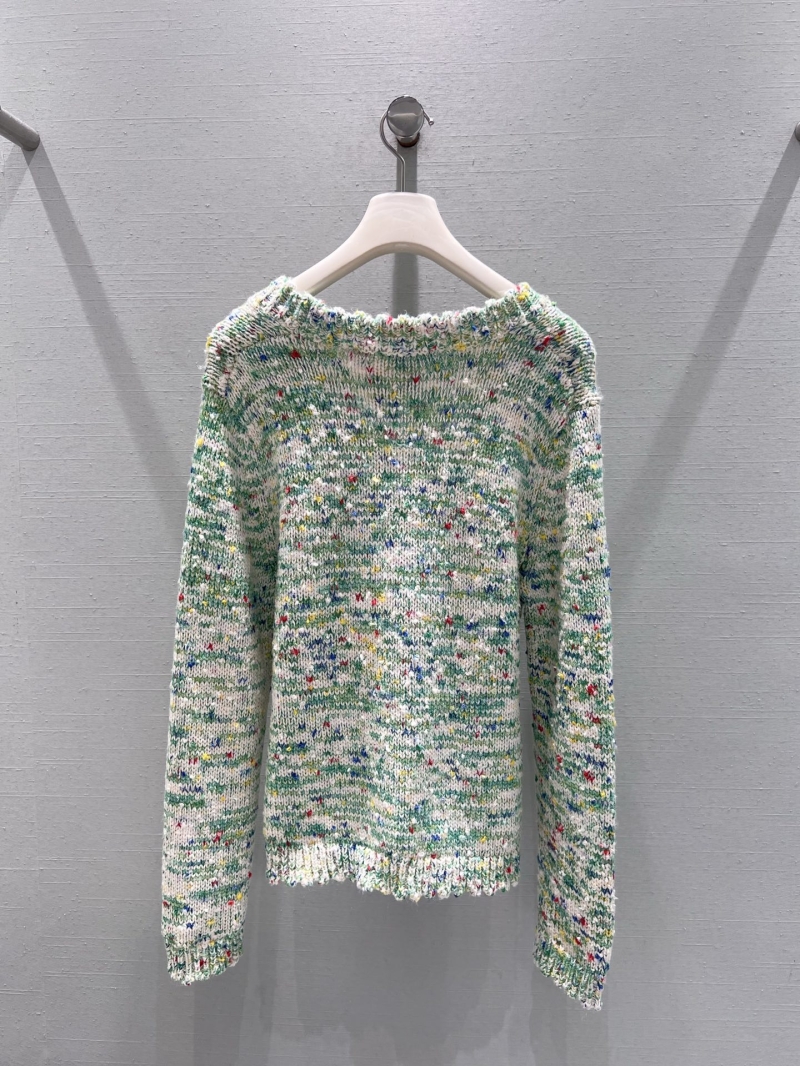 CHANEL Women's Tweed Knit Cardigan - Exquisite Multicolor Floral Pattern, Green Logo Buttons, Artisan Craftsmanship