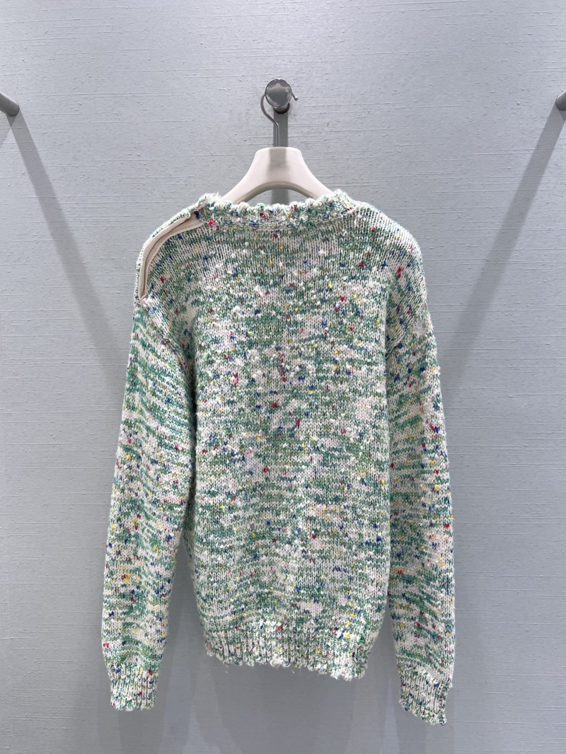 Chanel 2025FW Exclusive Handcrafted Tweed Knit Sweater, Multicolor Spring Garden Pattern with Green Logo Buttons