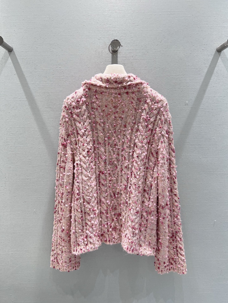 CHANEL Women's Tweed Knit Cardigan Jacket, Pink, French Craftsmanship, Exquisite Cable-Knit Texture, CC Button Closure, Couture-Inspired Design