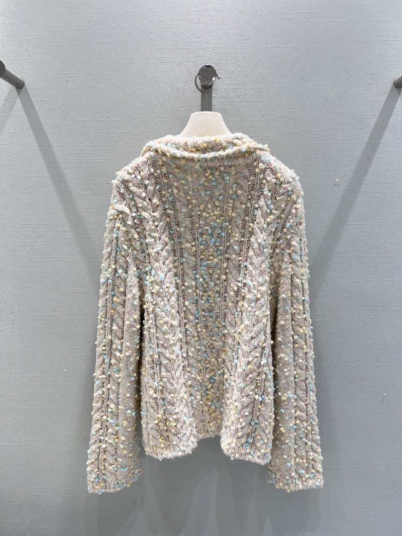 CHANEL Women's Tweed Knit Cardigan Jacket, White with Pastel Accents, Artisan-Crafted in France, Signature CC Buttons, Couture-Inspired Texture