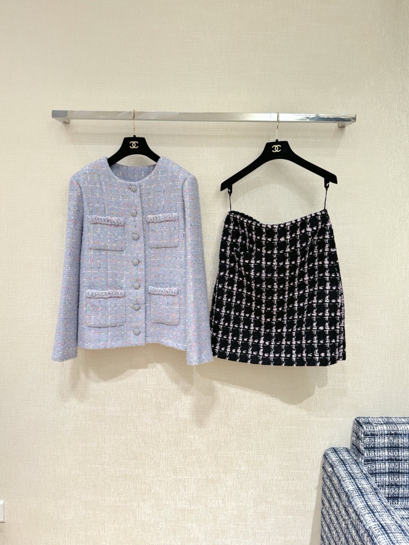 Chanel Women's Tweed Jacket - Exquisite Purple & Pink Blue Metallic Thread, Silken Lining, Custom Sparkling Buttons, Couture-Inspired Fit