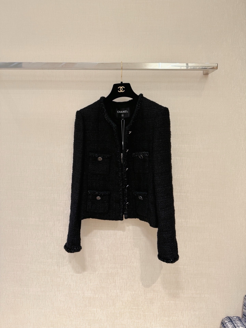Chanel Women's Tweed Jacket - Exquisite Handcrafted Black Classic with Silk Lining, Couture-Inspired Tailoring, Luxe Gold Hardware