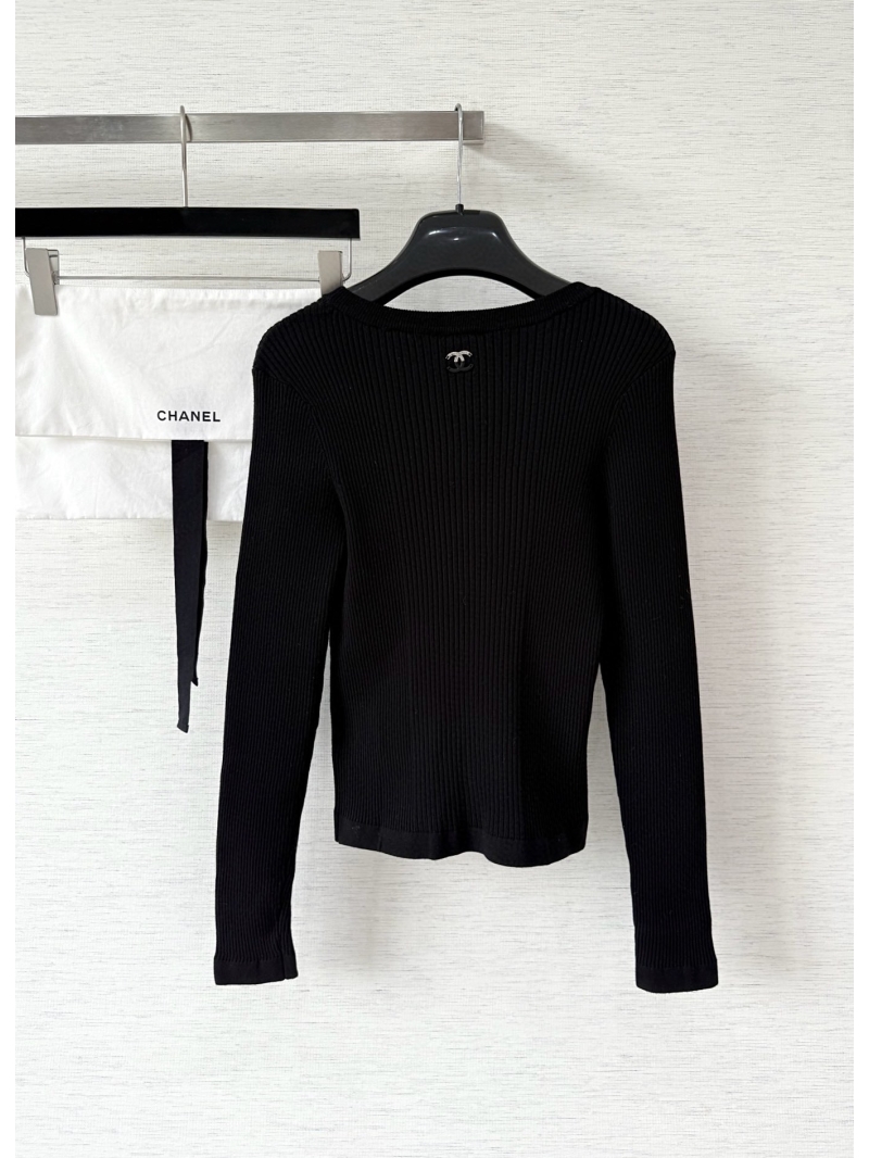 Chanel Black Ribbed Knit Crop Top | Fine-Gauge, Long Sleeve, Cropped Fit