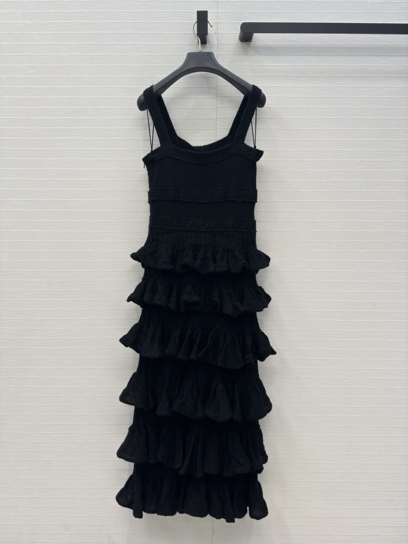Chanel Coco25k Bow Series Black Princess Ruffled Tiered Cami Dress - Imported Yarn, French Court Style