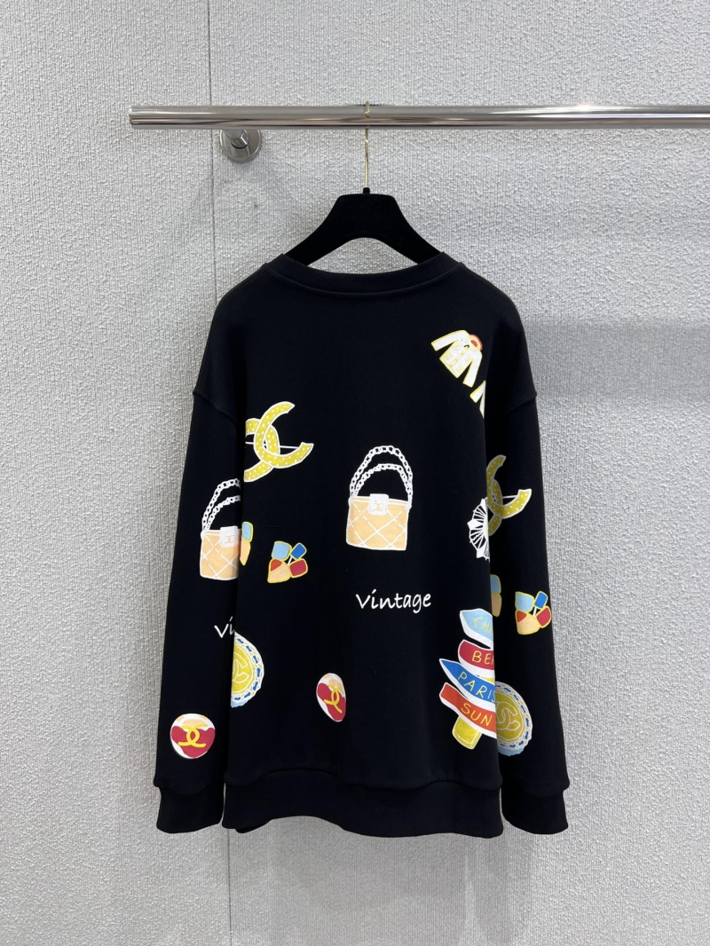 Chanel 25K Atelier Collection Playful Logo Print Crewneck Sweatshirt | Black, All-Over Graphic Print, Unisex Streetwear Luxury