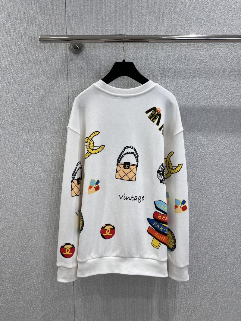 Chanel 25K Atelier Collection Playful Logo Print Crewneck Sweatshirt in White | Oversized Fit, All-Over Doodle Print, Limited Edition Collaboration