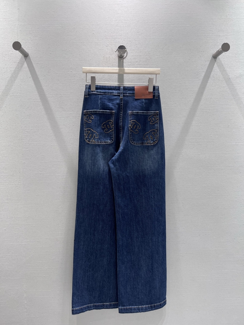 Chanel Women's Wide-Leg Denim Jeans | Medium-Dark Indigo Wash | Classic Five-Pocket Design