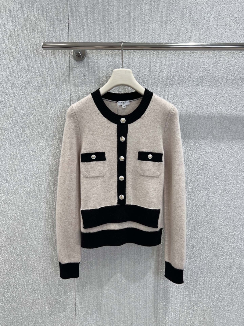 Chanel 25K Collection Contrast Color-Block Apricot Black Faux Two-Piece Cashmere Knit Set Top and Pants