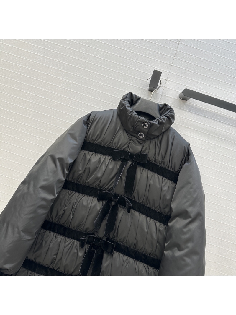 Chanel Limited Edition 25K Series Black Velvet Bow Puffer Coat with Premium White Duck Down