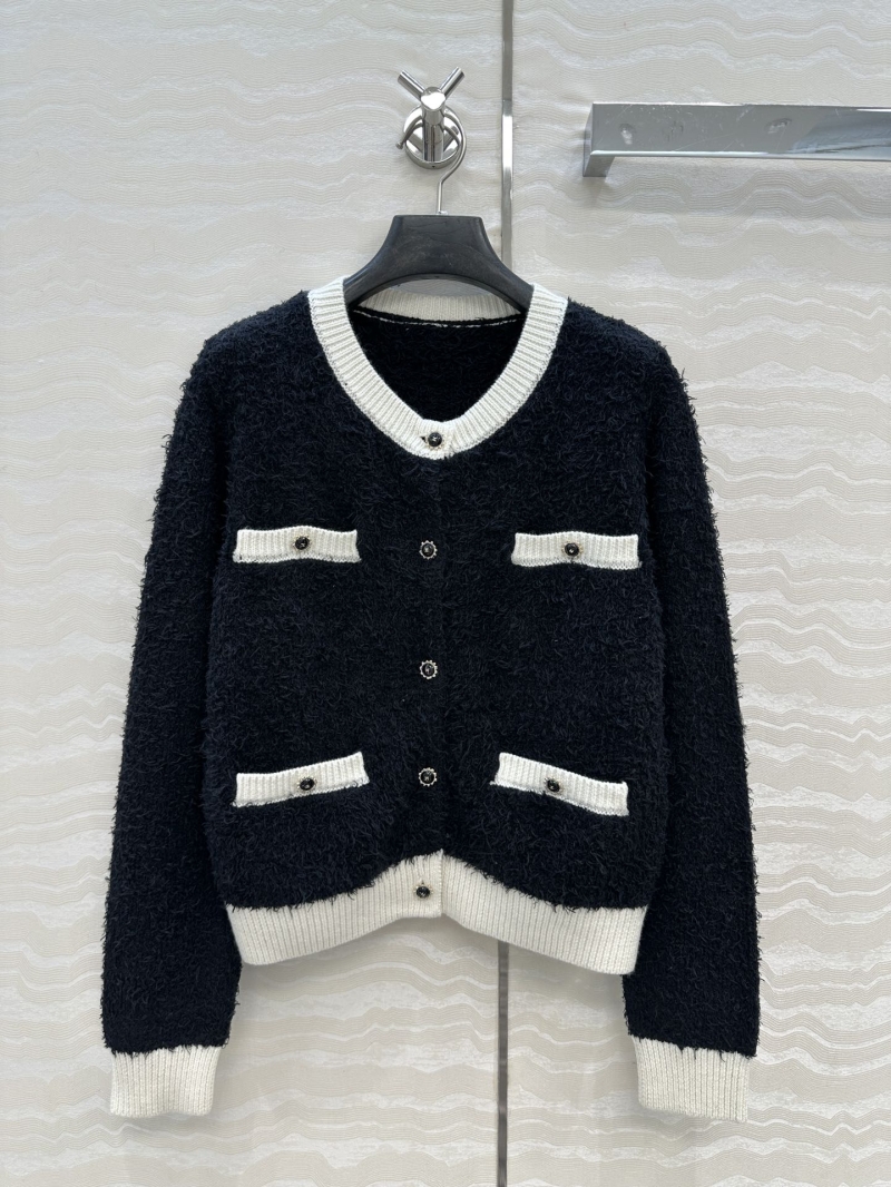 Chanel Coco25b Beauty Girl Contrast Color V-Neck Cardigan - Imported Premium Fluffy Yarn, Slimming French Court Style