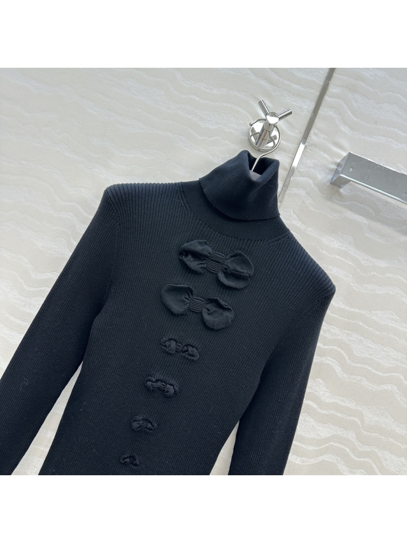 Chanel Coco 25K New Arrival High-Neck Sweater – Embroidered Jacquard Bow, Imported Wool, Slim Fit, Black