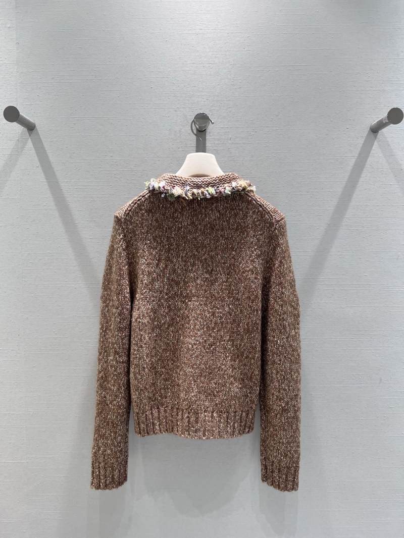 Chanel Women's Knit Cardigan Jacket - Chunky Tweed Knit with Floral Embroidery, Brown