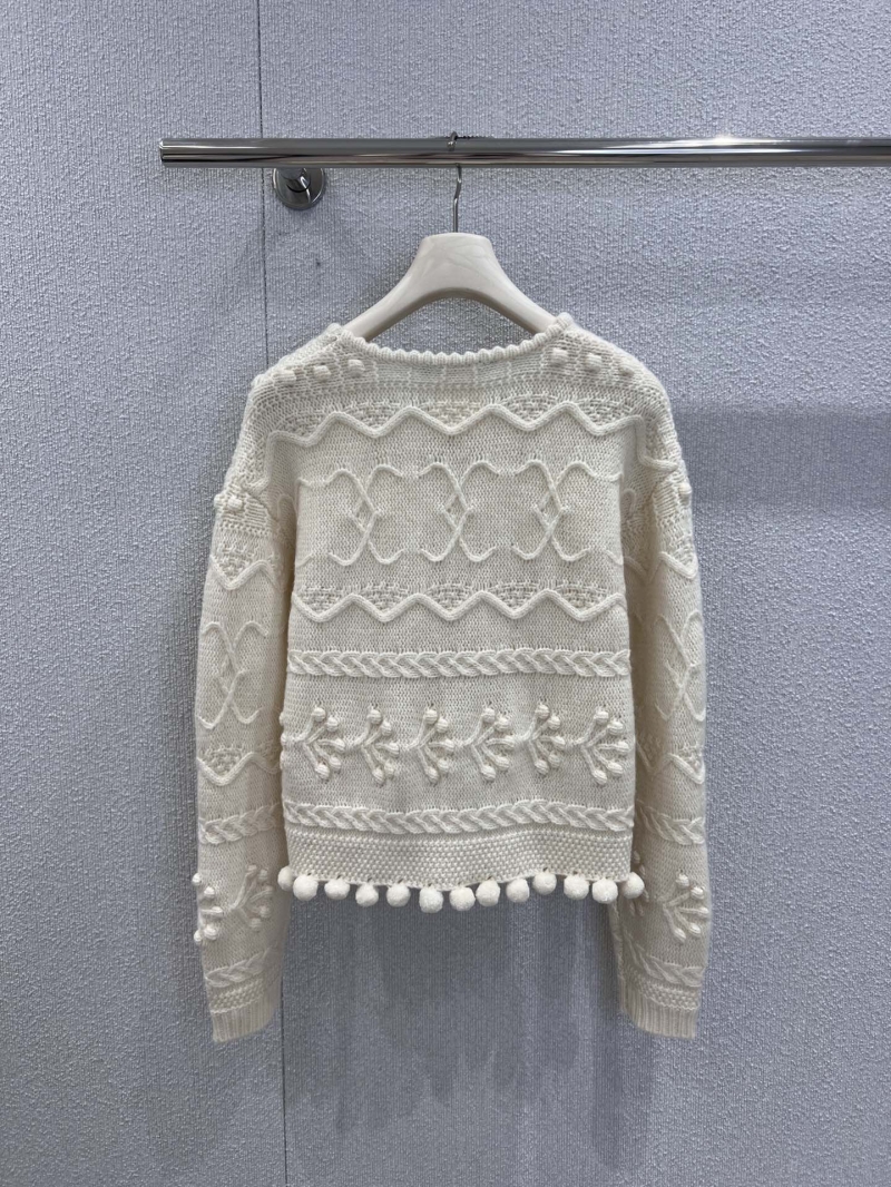 Chanel Artisan Knit Sweater with Pom-Poms | Off-White | Limited Edition Handcrafted Luxury