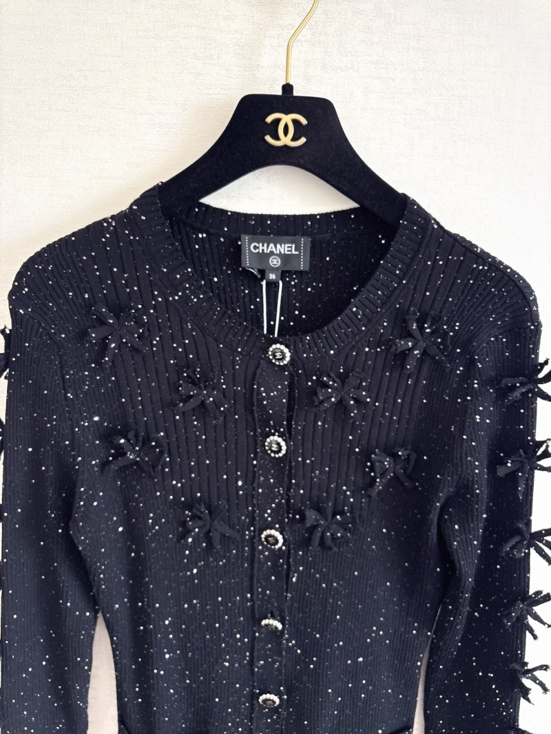 Chanel Long-Sleeve Cardigan Sweater - Sparkling Sequin Embellished with Bow Accents and Fringe Detailing