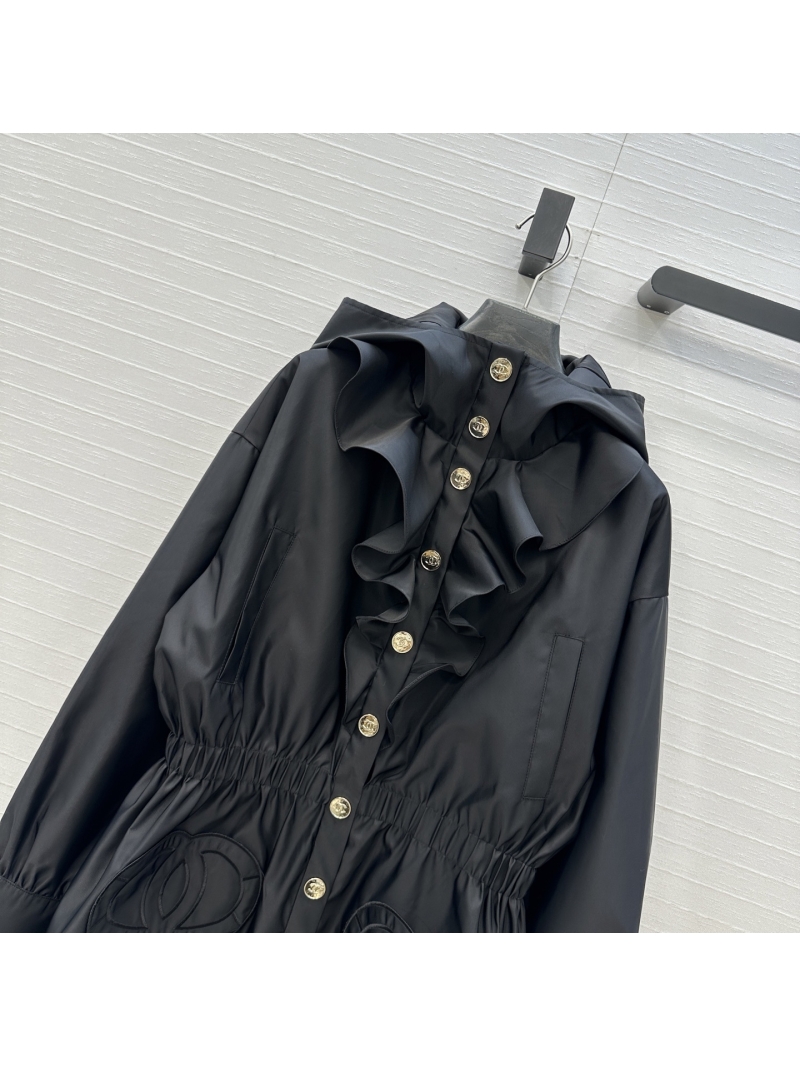 Chanel Nylon Coat with Ruffled Hood and Cinched Waist – French Elegance Meets Modern Chic