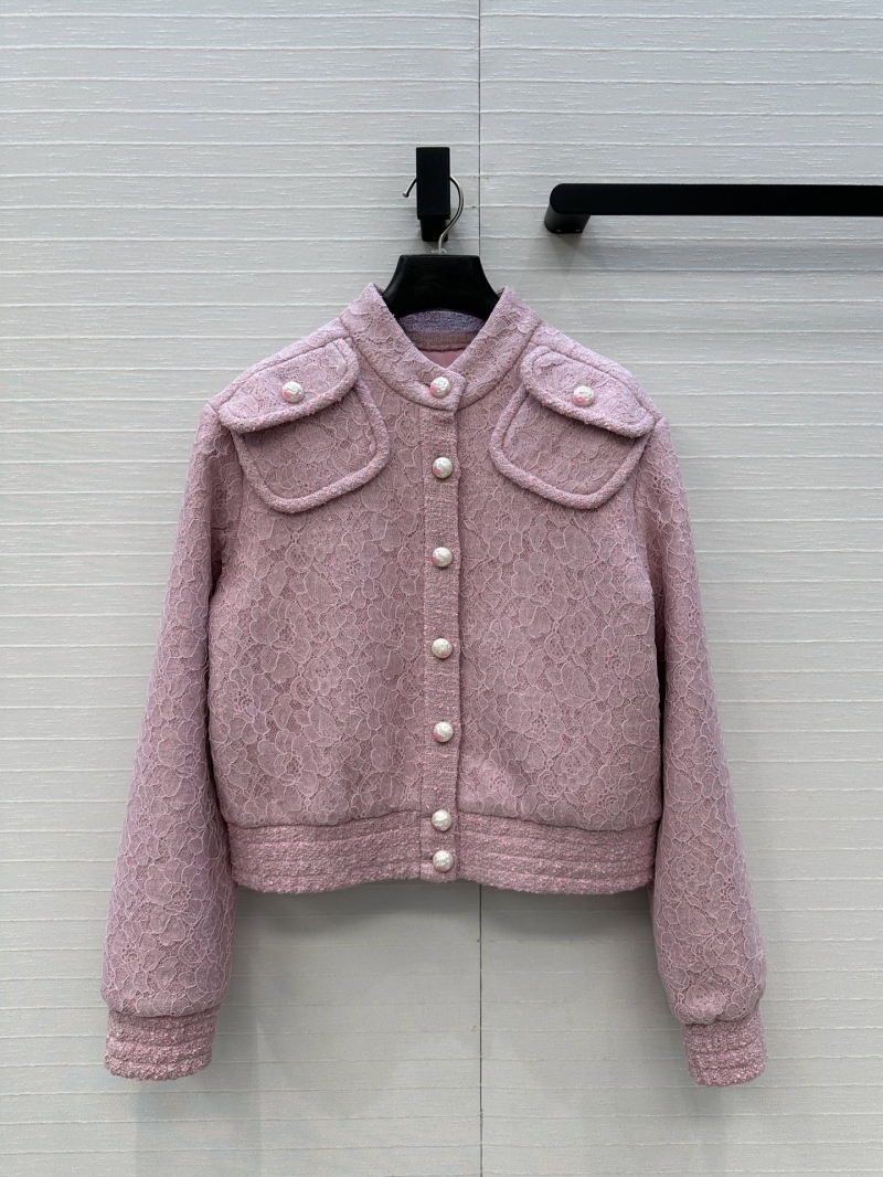 Chanel Exclusive Launch Coco Girl 25B New Arrival — Pink Tweed & Lace Stand-Collar Jacket
