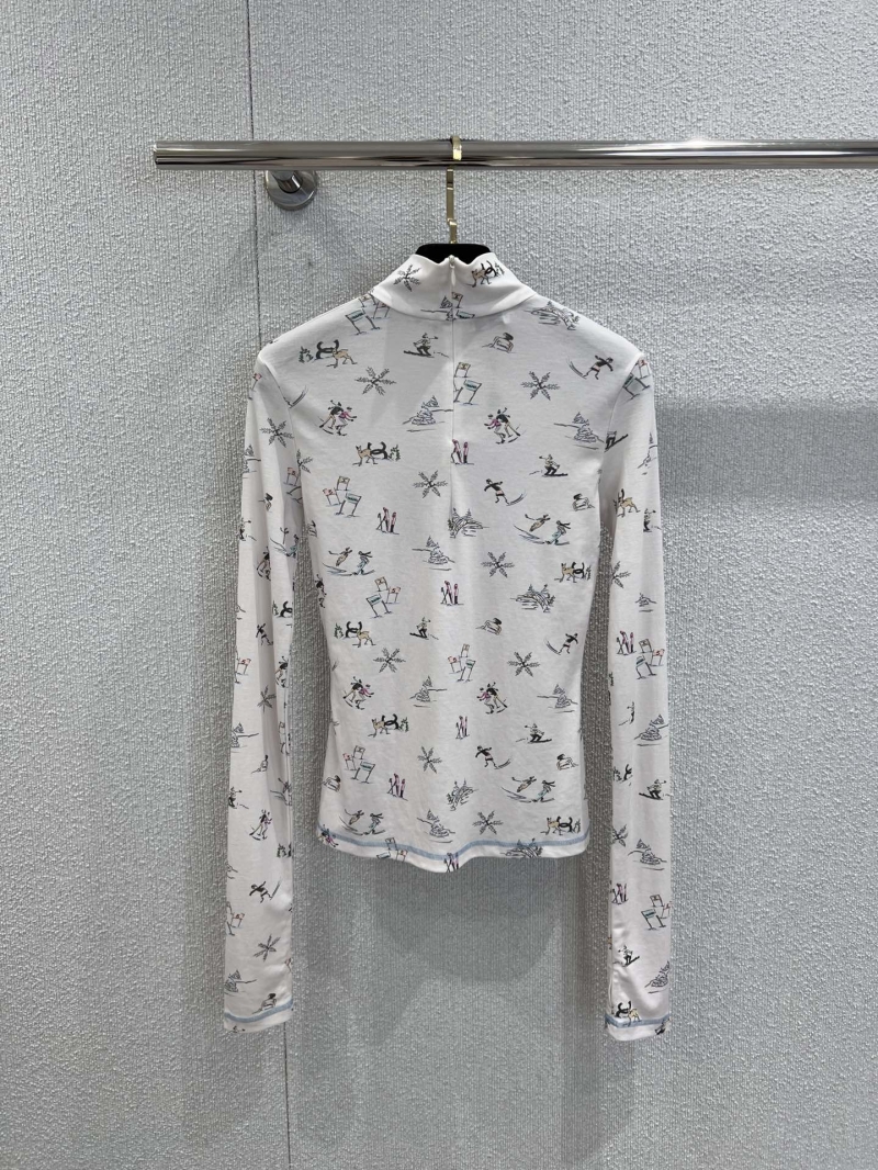 Chanel White Ski Print High Neck Top