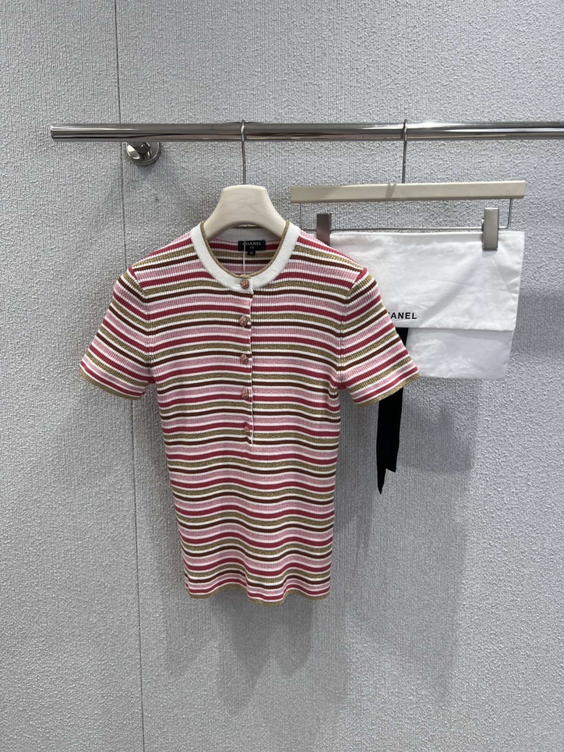 Chanel 26C Exquisite Striped Knit Top | Couture-Inspired, Short Sleeve