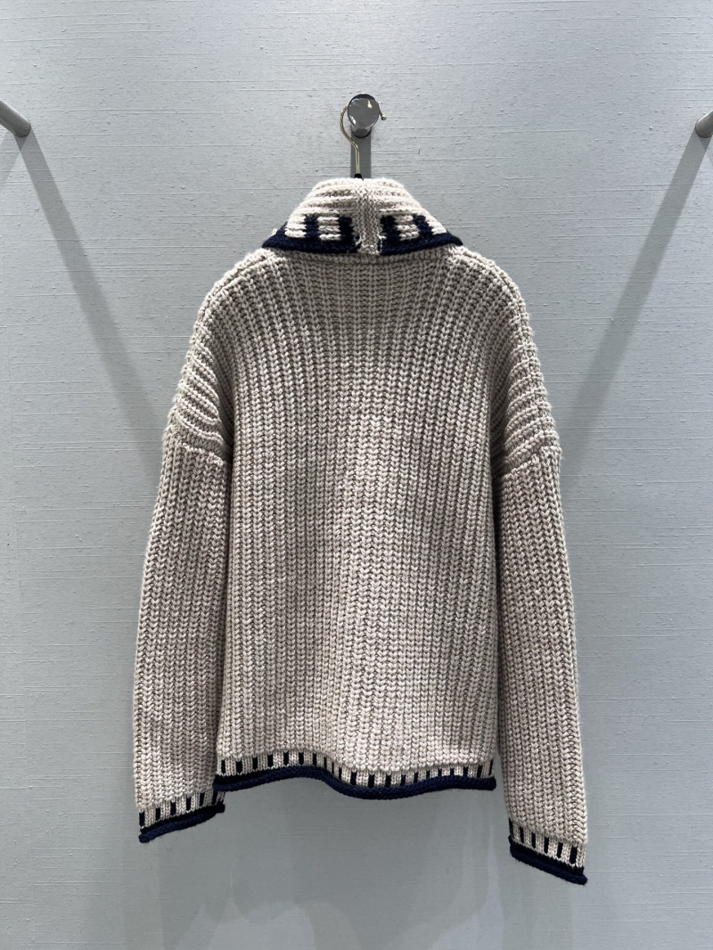 Chanel Vintage-Inspired Chunky Knit Cardigan | Contrast Navy Trim, CC Buttons | Opulent, Timeless